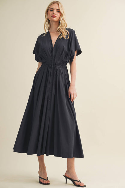Drawstring Waist Dolman Sleeve Dress