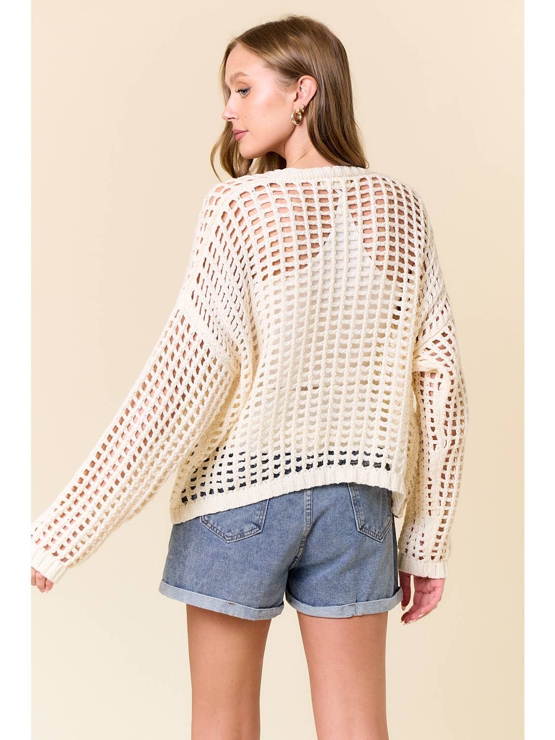 Crochet Fishnet Cropped Open Cardigan