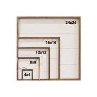 Nested square shadow box frames in five sizes, light wood finish, white interior