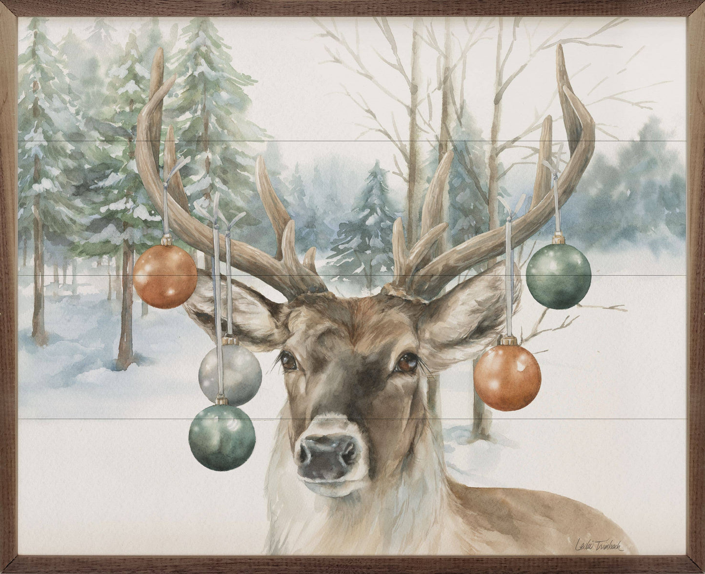 Christmas Deer By Leslie Trimbach Art Print