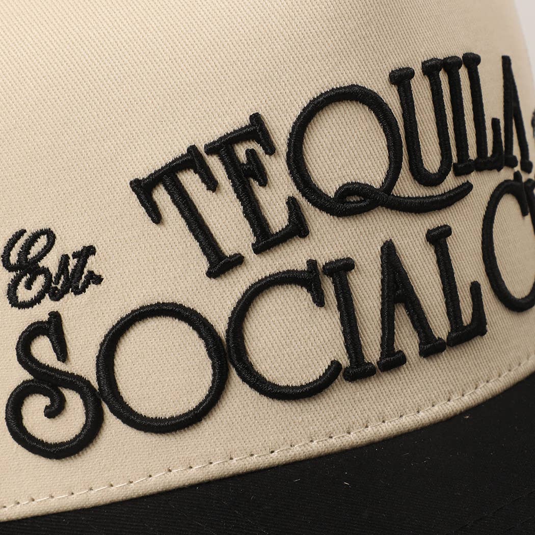 Tequila Social Club 3D Text Embroidery Two-Tone Trucker Hat