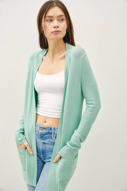 Cotton Blend Knit Open Front Cardigan