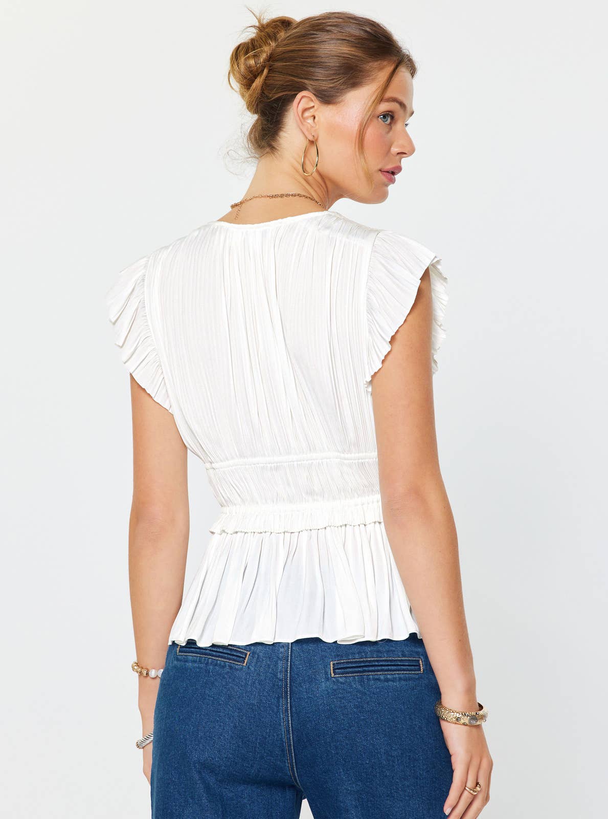 V-Neck Pleated Peplum Blouse