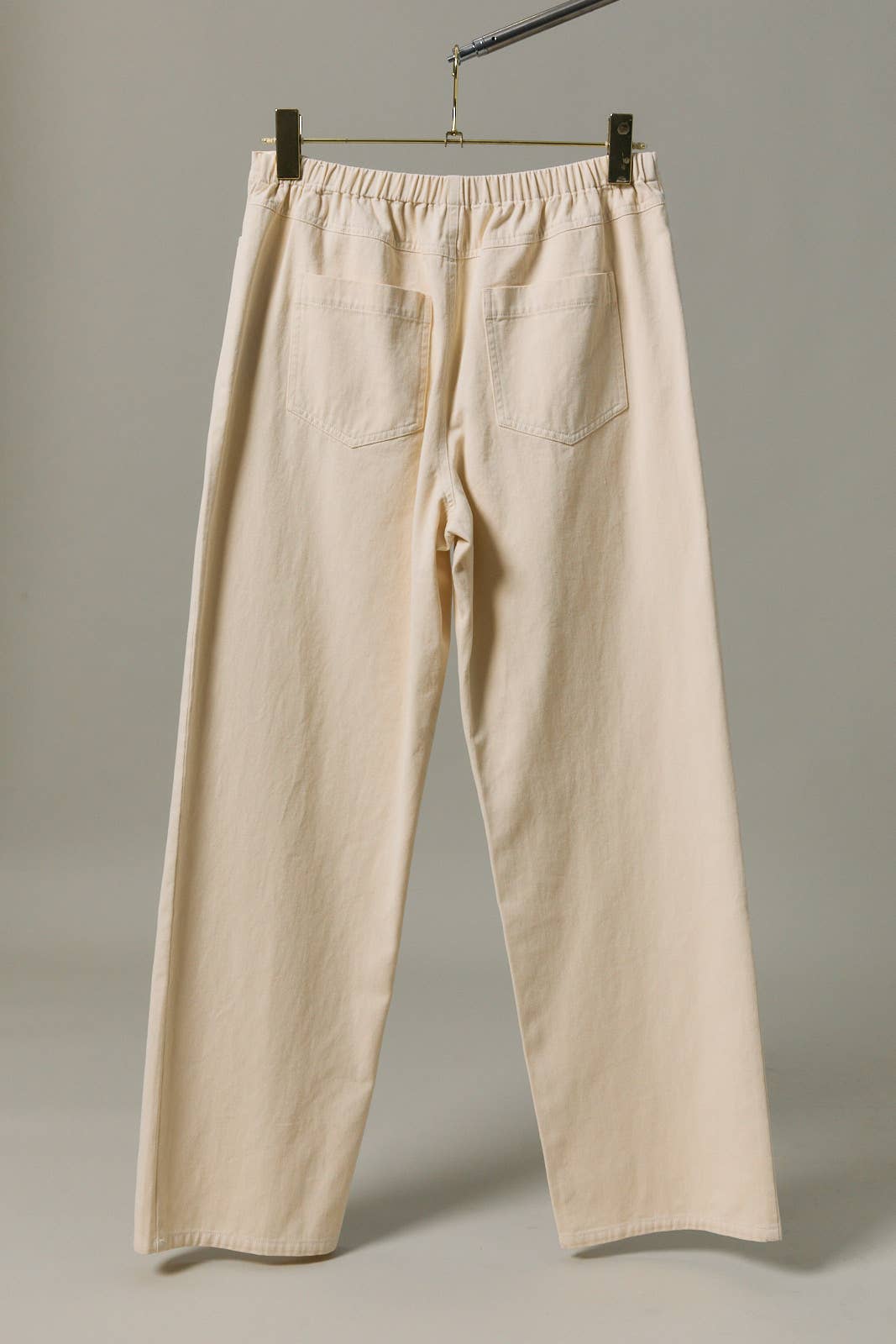 Midi Rise Ties On Waist Eyelet Trim Straight Fit Twill Pants