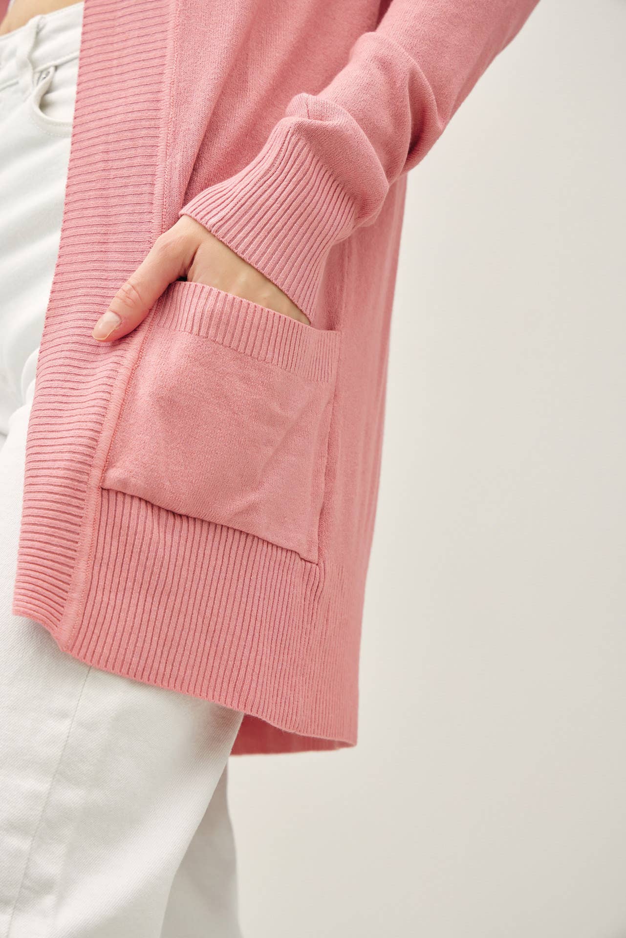 Cotton Blend Knit Open Front Cardigan