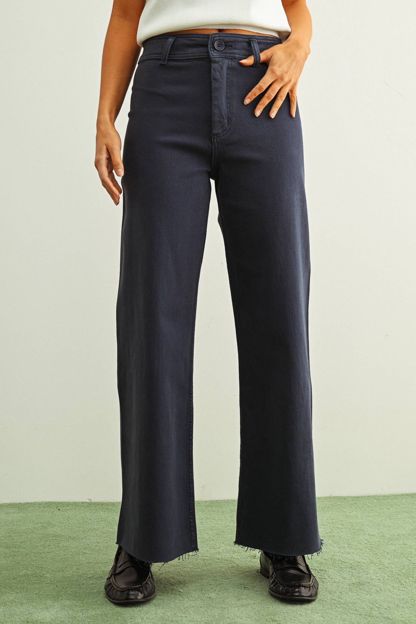 Straight Wide Leg Denim Pants - Black