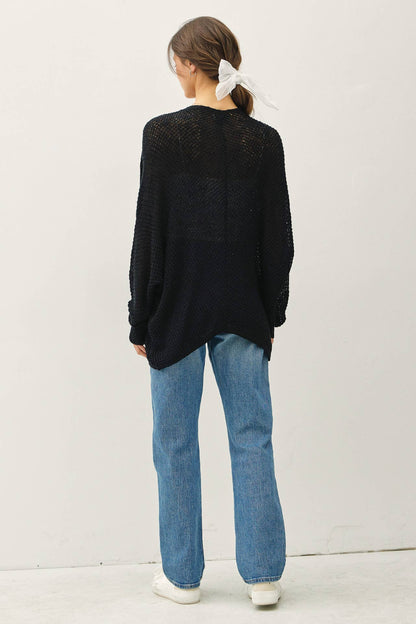 Open Front Long Sleeve Breezy Yarn Knit Cardigan