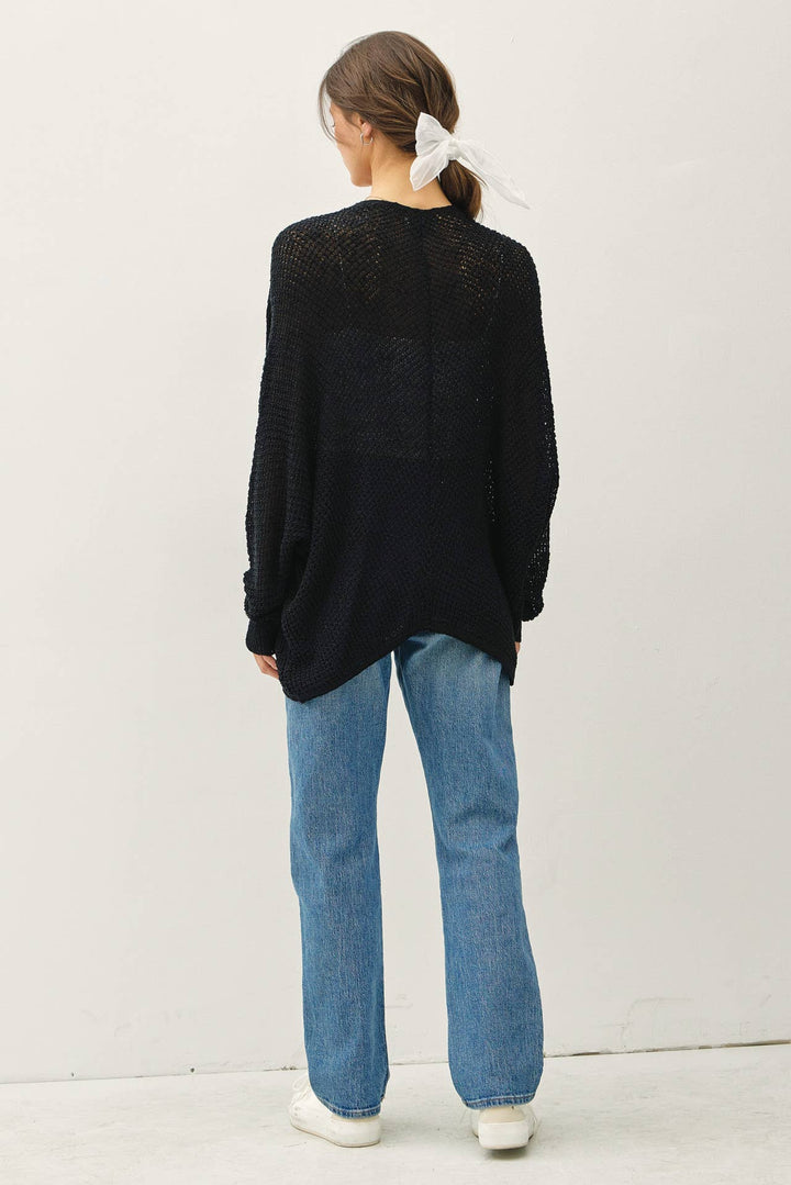 Open Front Long Sleeve Breezy Yarn Knit Cardigan