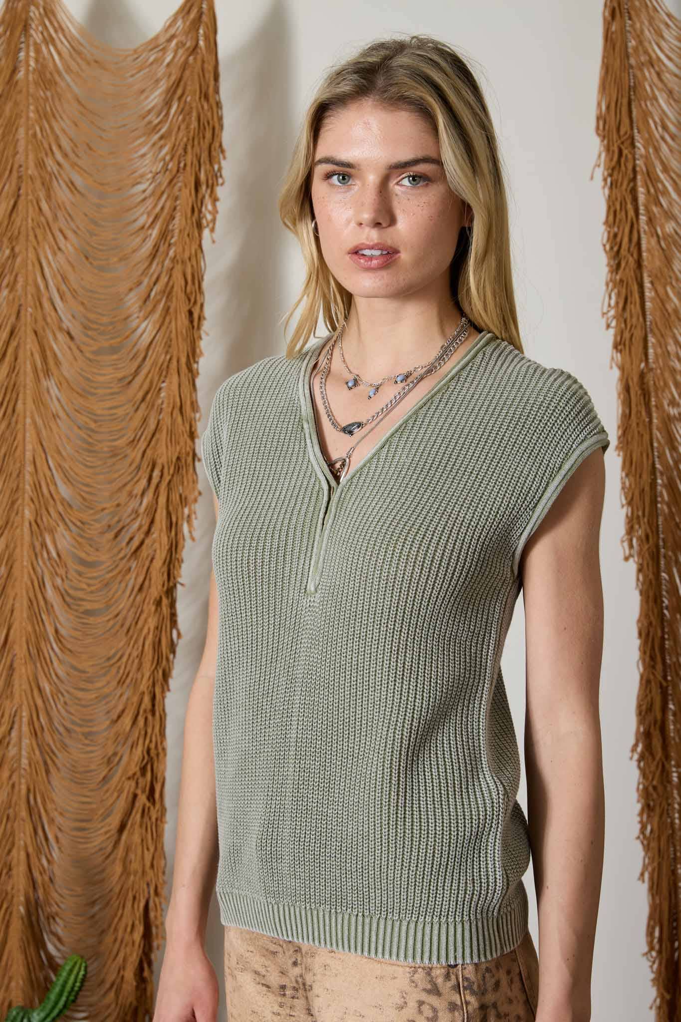 Short Sleeve Henley Sweater