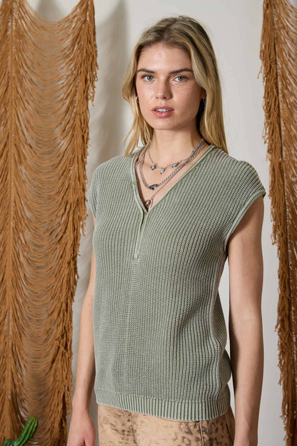 Short Sleeve Henley Sweater