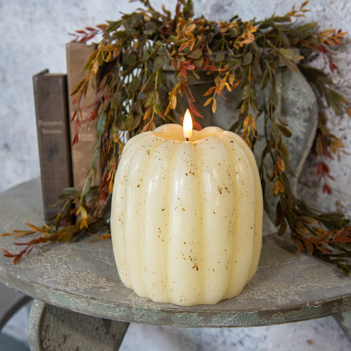 6.5" CREAM 3D FLAME PUMPKIN CANDLE