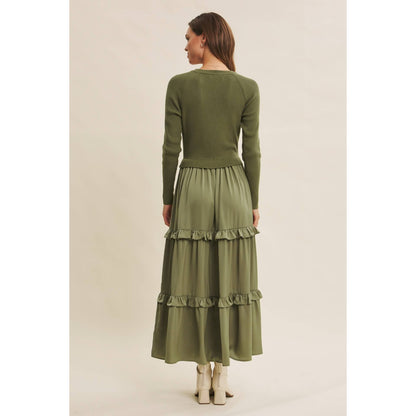 COMFORTABLE SWEATER AND SATIN TWOFER MAXI DRESS