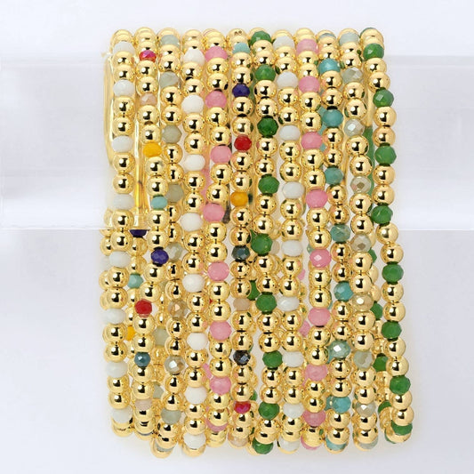 Set/12 4mm Bead & Crystal Stretch Bracelets