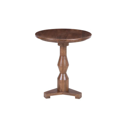 Forty West Tammy round walnut wood pedestal accent table with tri-base