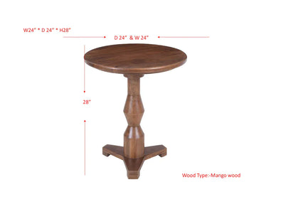 Forty West Tammy round mango wood accent table, walnut finish, pedestal base, 24x28 inches