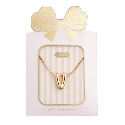 Mud Pie gold letter V initial pendant necklace on 16-inch chain in gift box