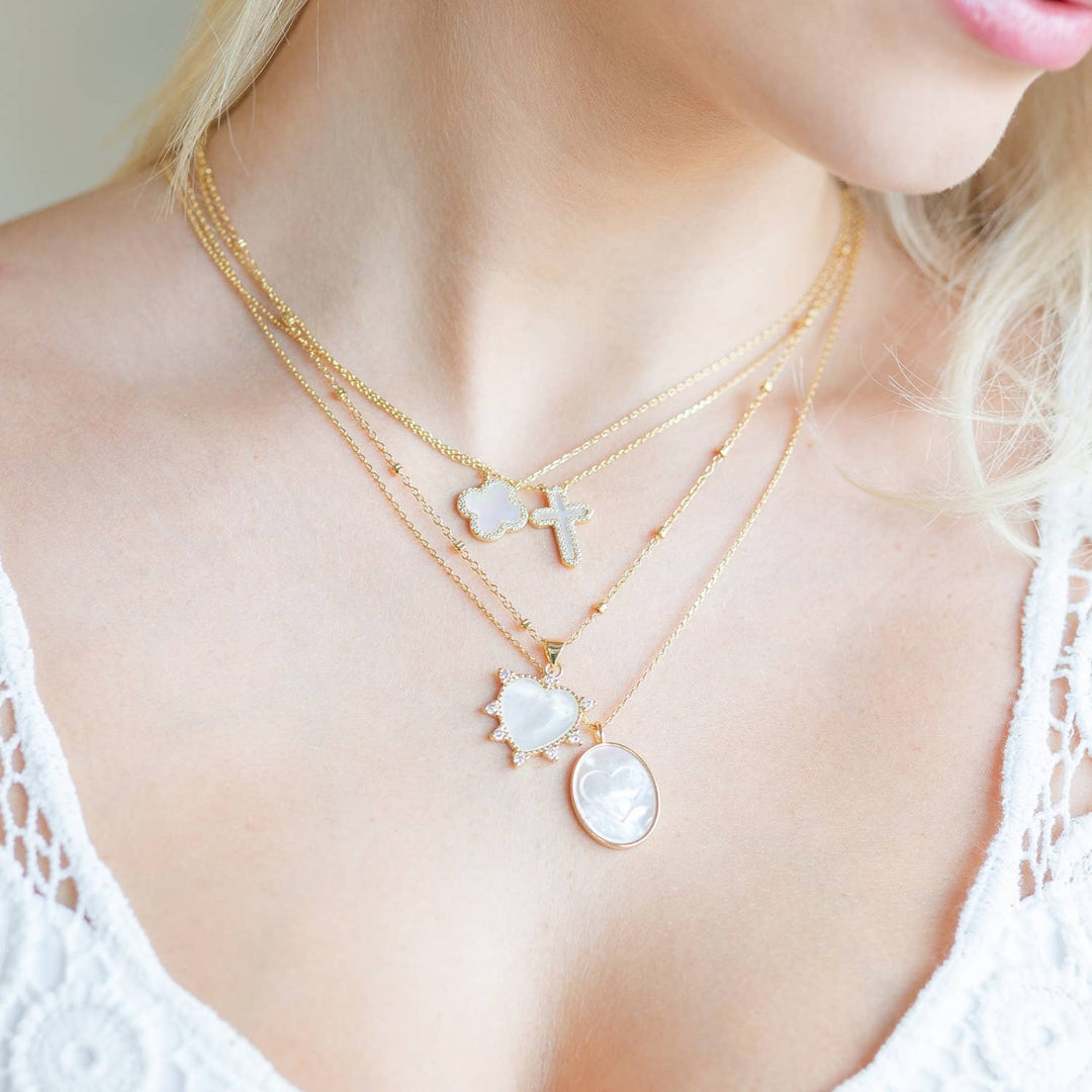 Feel The Faith, Shell Pave Cross Necklace