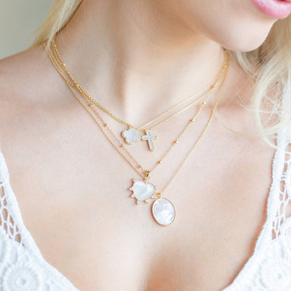 Feel The Faith, Shell Pave Cross Necklace