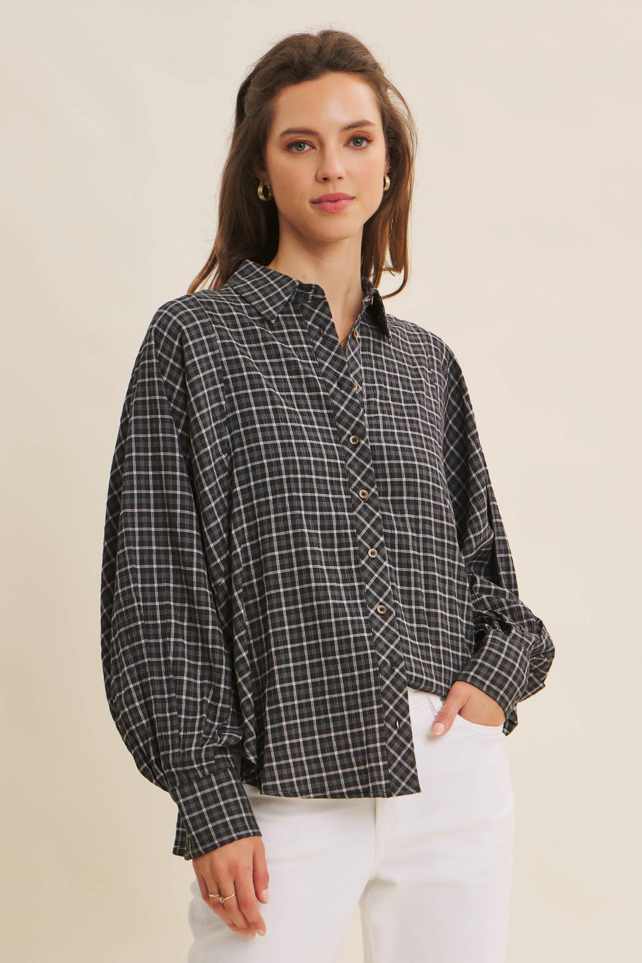 Voluminous Sleeved Button-Down Shirt