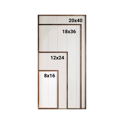 Wooden framed white shiplap sign in four sizes: 8x16, 12x24, 18x36, 20x40