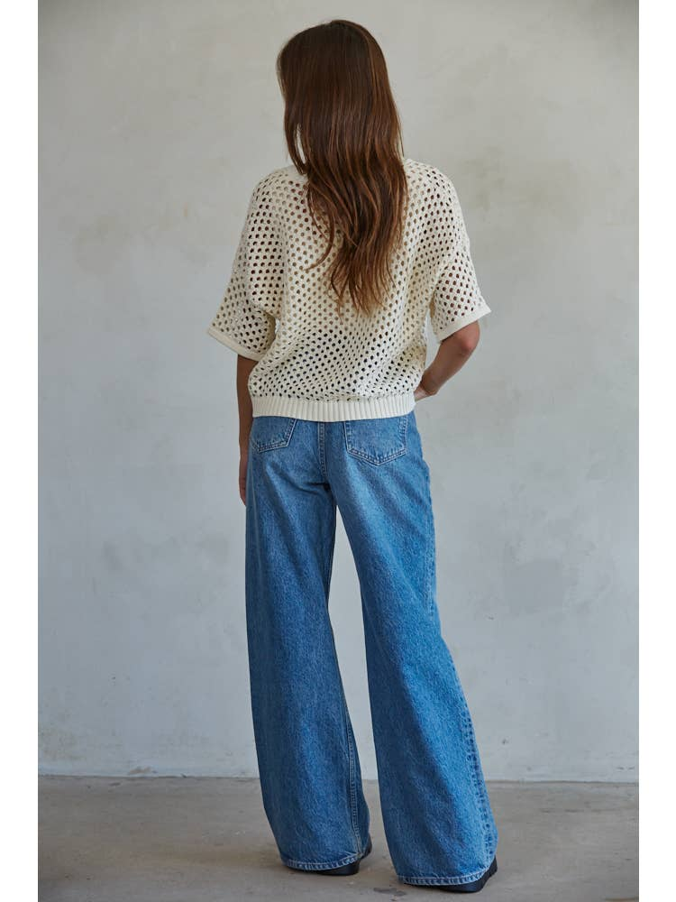 Knit Sweater Cotton See Through V-Neck Cardigan