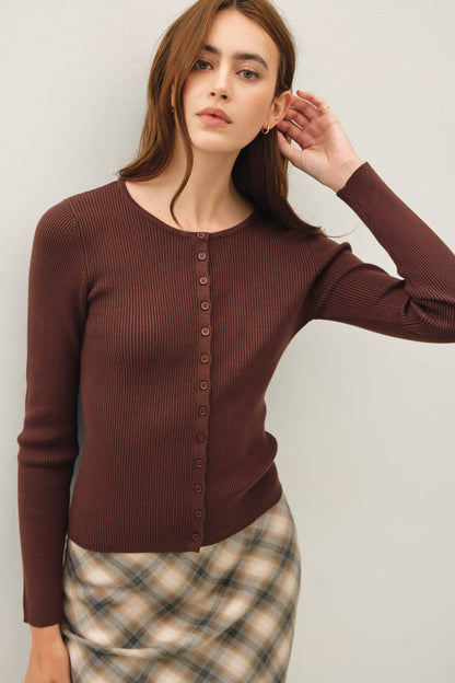 RIBBED BUTTON UP CARDIGAN