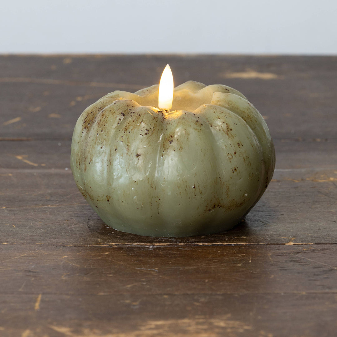3.5" GREEN 3D FLAME SHORT PUMPKIN CANDLE
