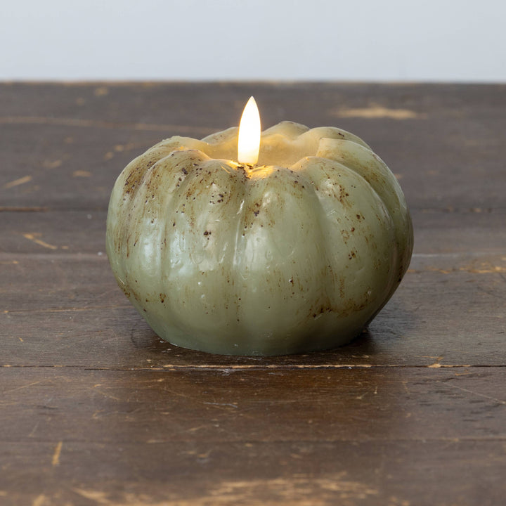 3.5" GREEN 3D FLAME SHORT PUMPKIN CANDLE