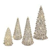 Set of four silver mercury glass LED Christmas trees in graduating sizes
