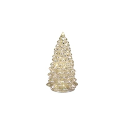 Melrose LED glass Christmas tree figurine in translucent gold with tiered texture