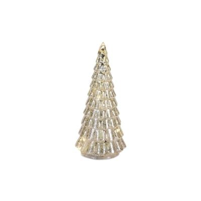 Melrose LED glass Christmas tree figurine in silver mercury finish with tiered layers