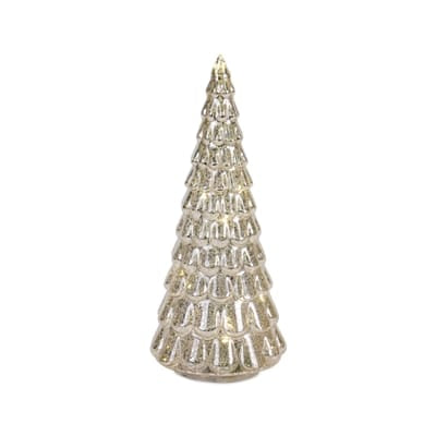 Melrose silver mercury glass LED Christmas tree figurine with tiered texture