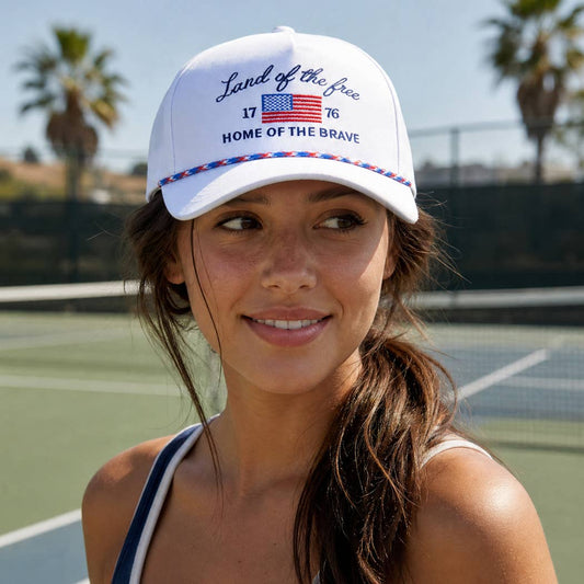 **Pre-Order**  Land of the Free Embroidered USA Rope Trucker Hat