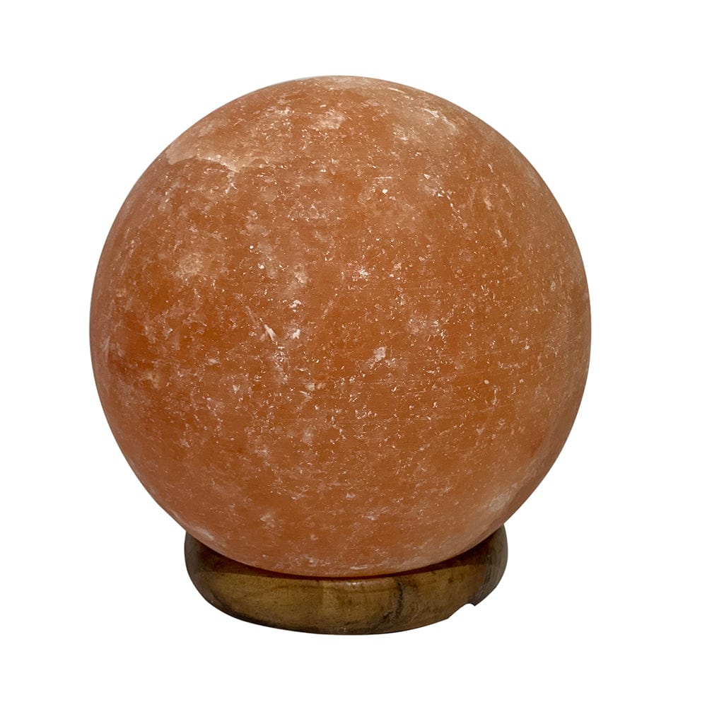 6x6x6.5" Himalayan Salt Lamp with Ball Shape and Wooden Base, Pink