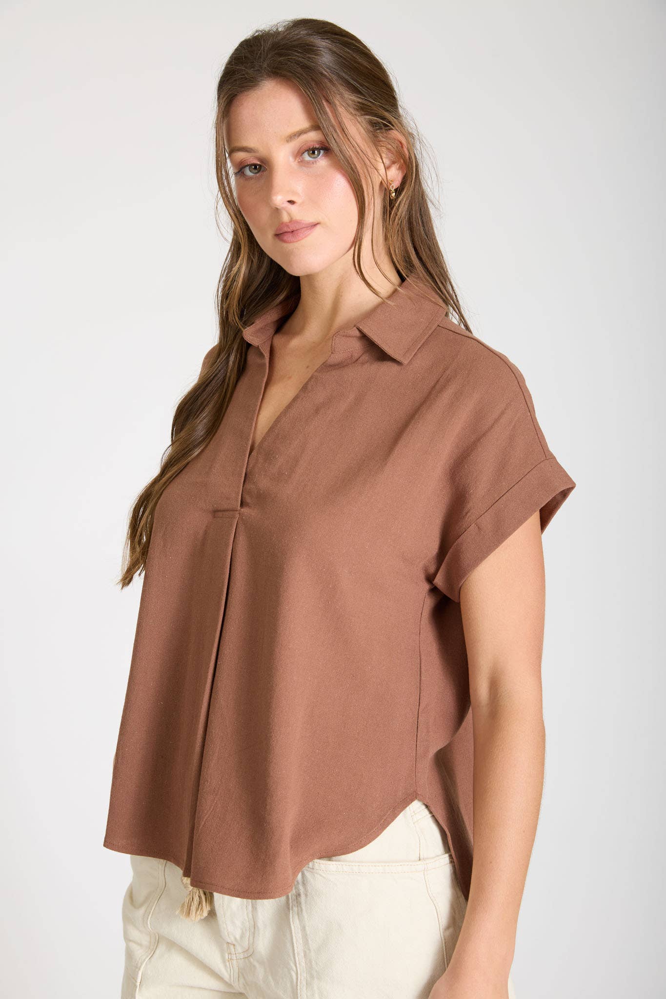 Split Neck Linen Top