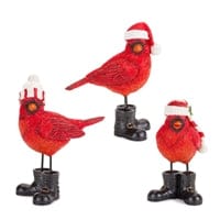 Resin Cardinal in Boot (3 Assorted) 5.5"H, 6"H, 6.5"H Resin