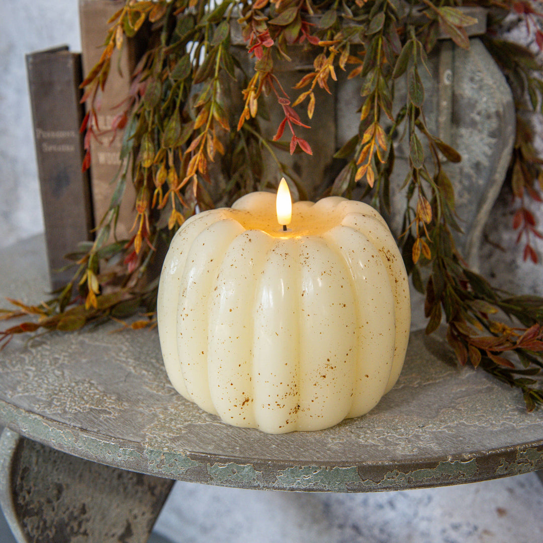 5" CREAM 3D FLAME PUMPKIN CANDLE