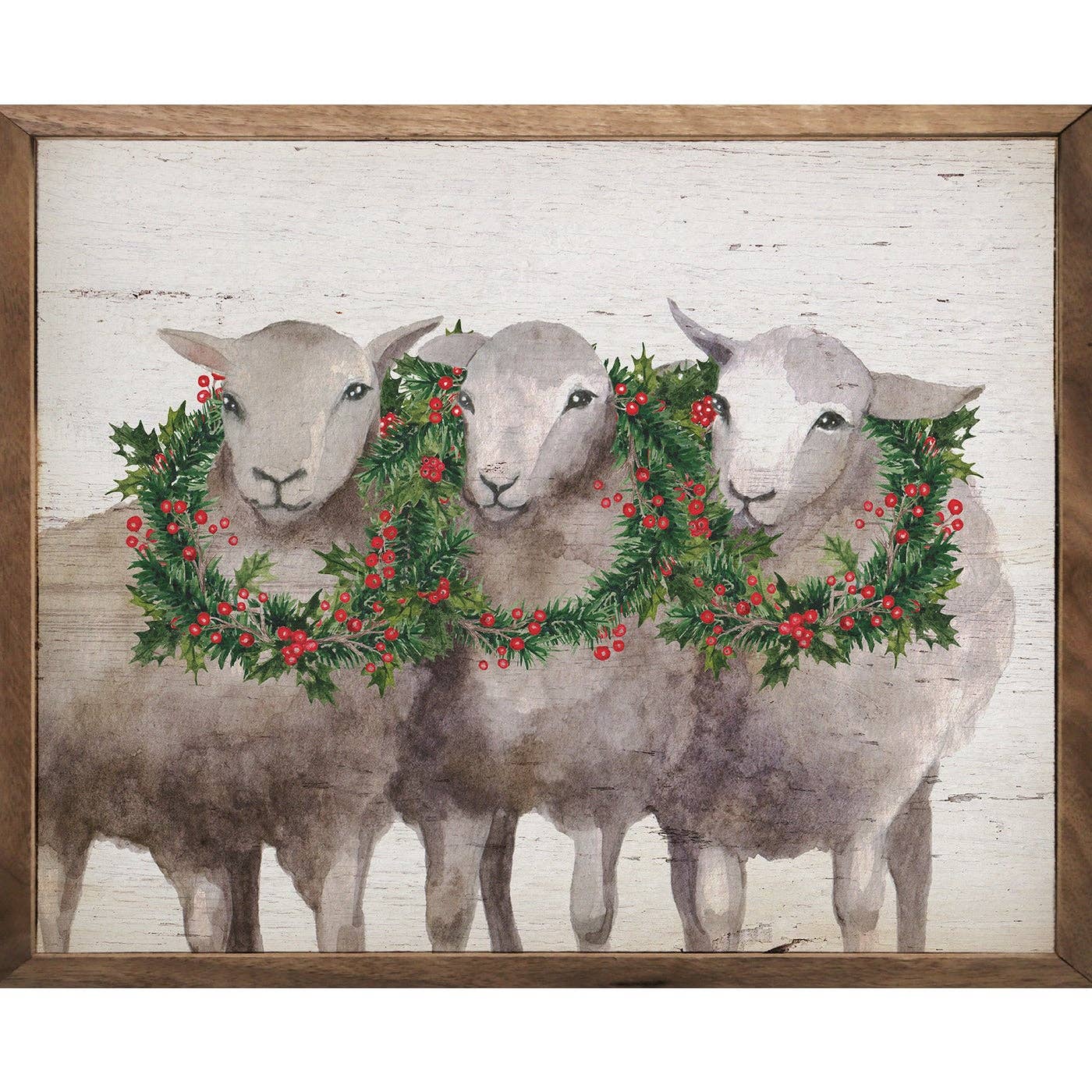 Sheep With Holiday Wreaths Art Print