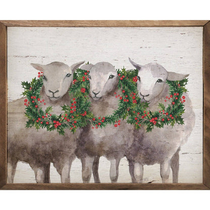 Sheep With Holiday Wreaths Art Print