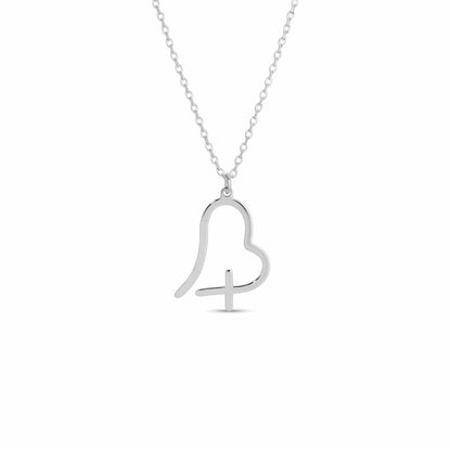 Free Form Heart With Cross Pendant Necklace