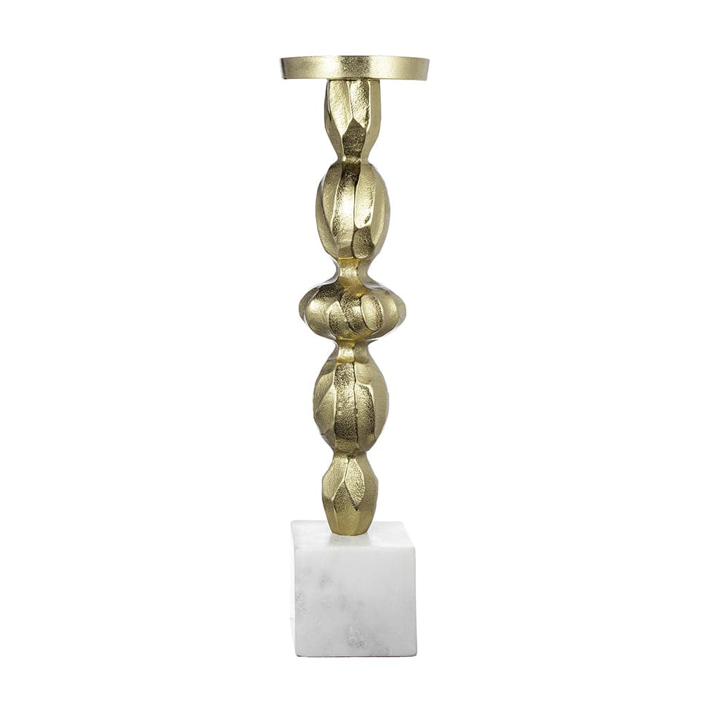 D4.5x18.5" Gold Diamond Stem Pillar Holder with White Marble Cube Base