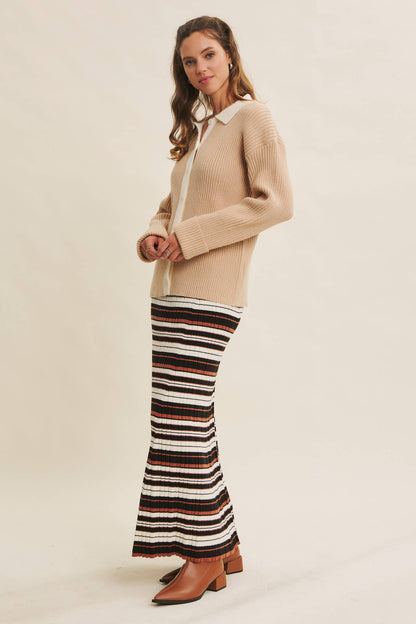 SOFTLY STRUCTURED CONTRAST RIBBED SWEATER CARDIGAN