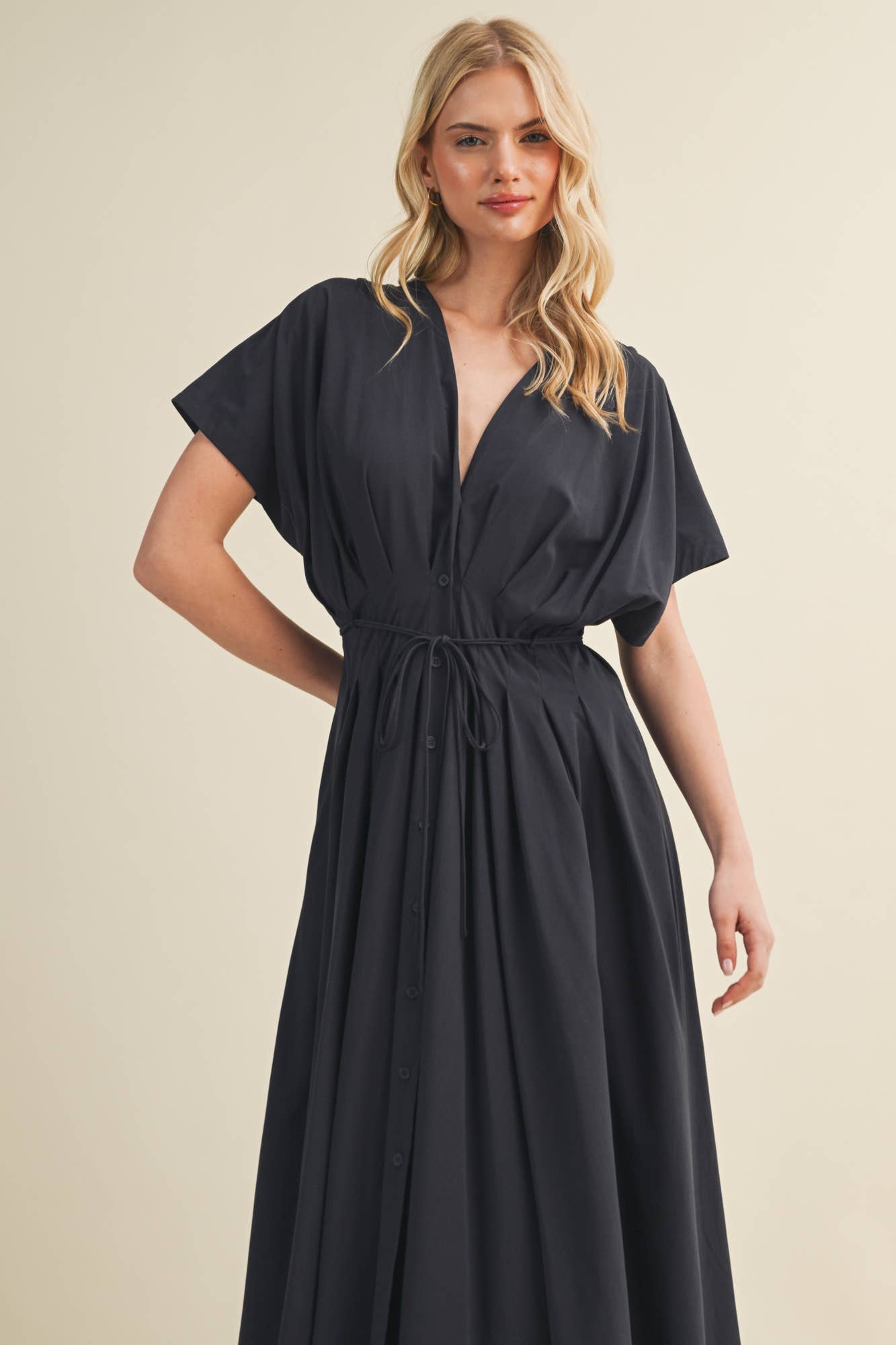 Drawstring Waist Dolman Sleeve Dress