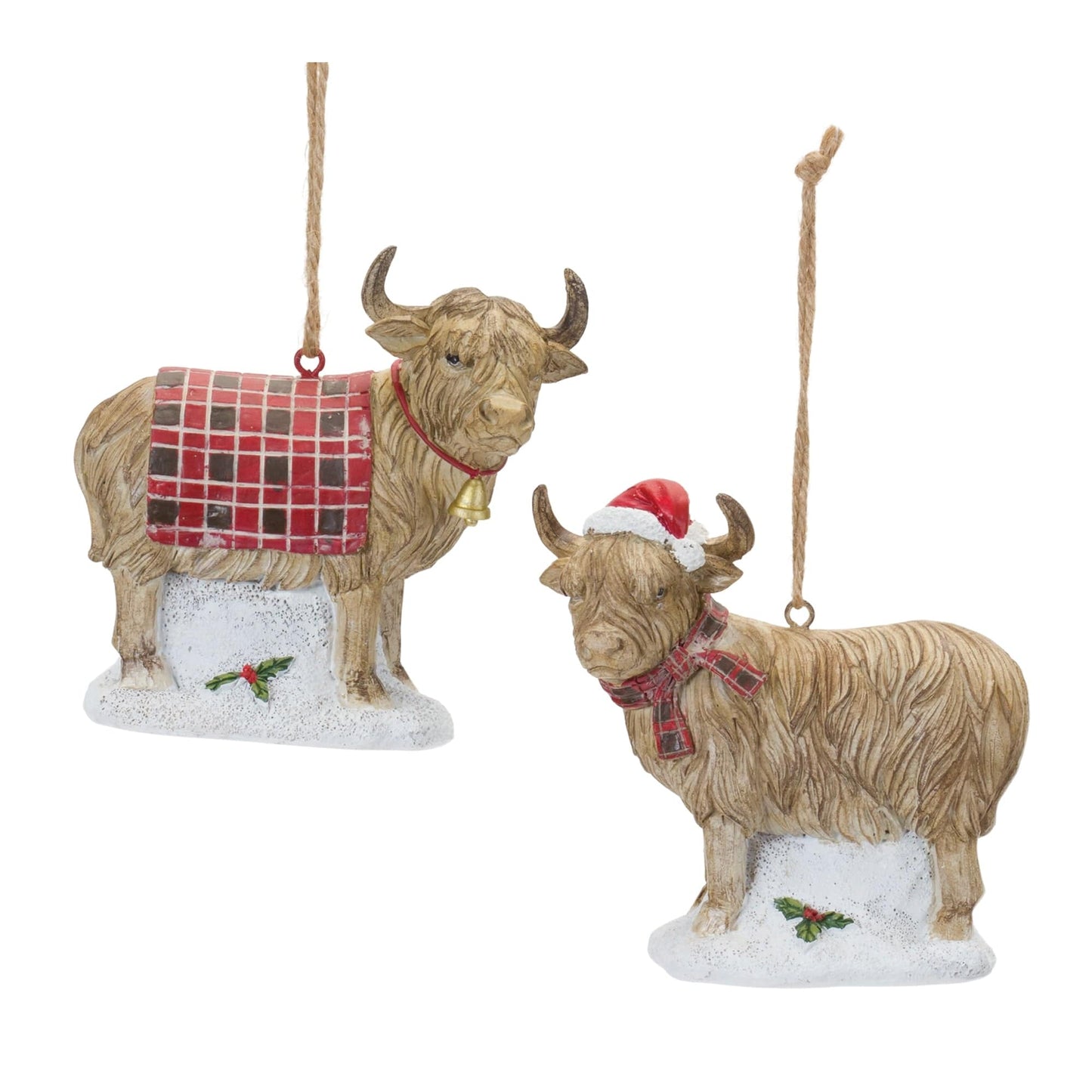 Highland Cow Ornament (2 Asst) 4.25”H Resin