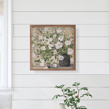 White Bouquet Gray Vase By Julia Purinton Wooden Art Print