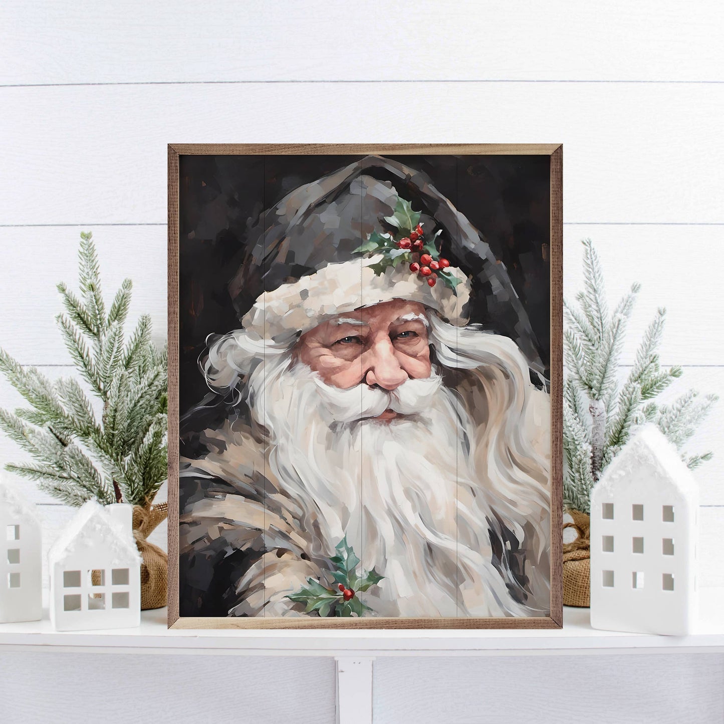 Wise Grayscale Santa Art Print