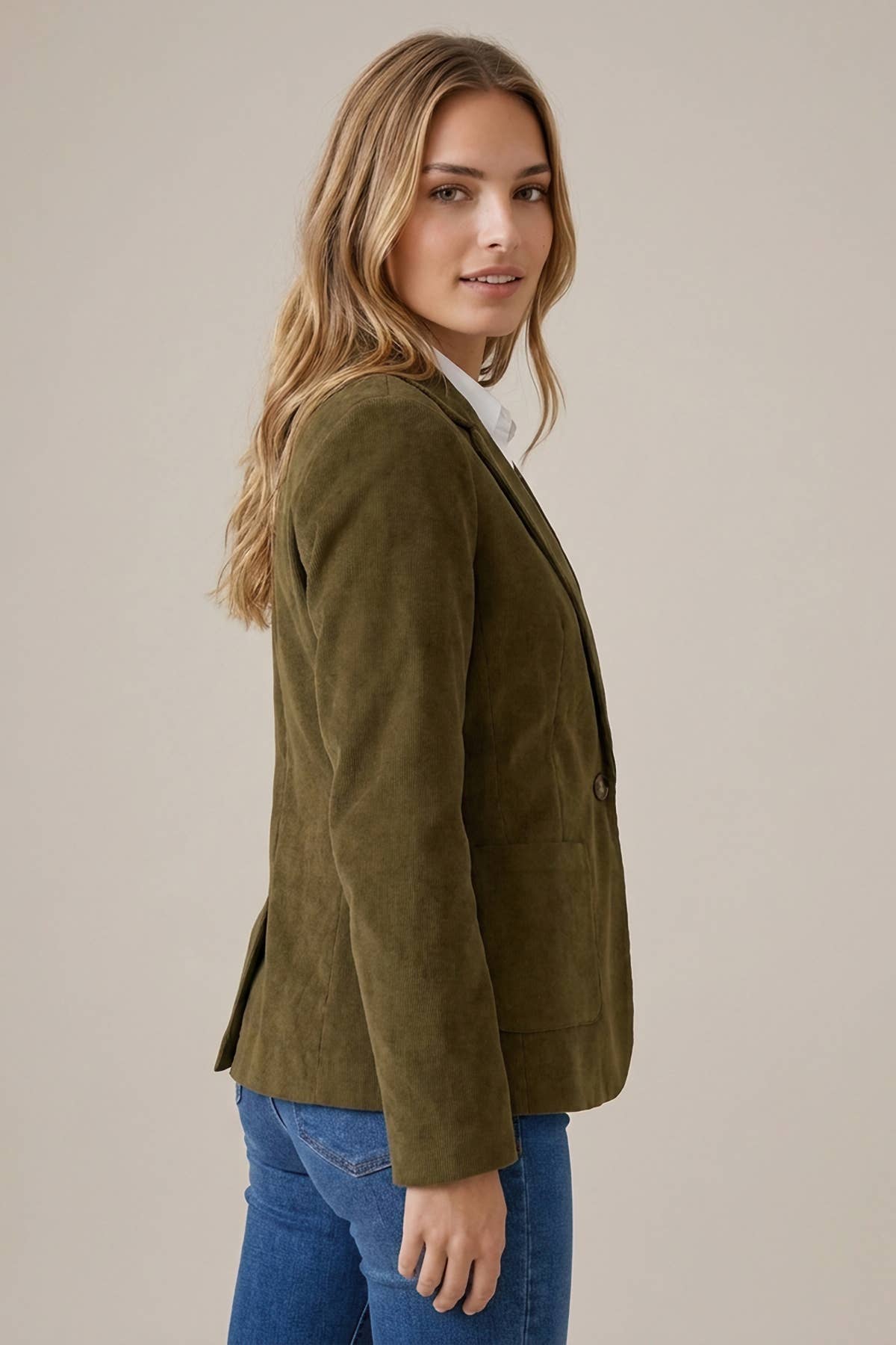 CORDUROY NOTCHED COLLAR PATCHED POCKET BLAZER - 10823J