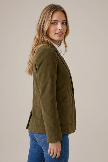 CORDUROY NOTCHED COLLAR PATCHED POCKET BLAZER - 10823J