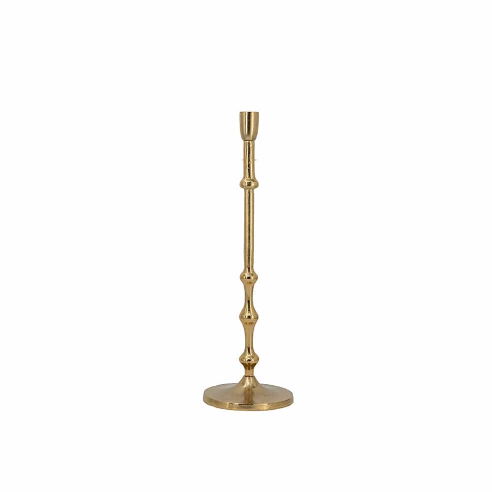 Slender Bronze Taper Candle Holder with Bead Accents