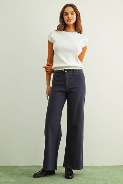 Straight Wide Leg Denim Pants - Black